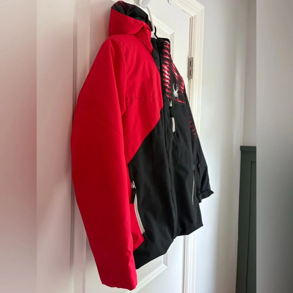 Spyder Red and Black Colorblock Kids Snow and Ski Insulated Hooded Coat